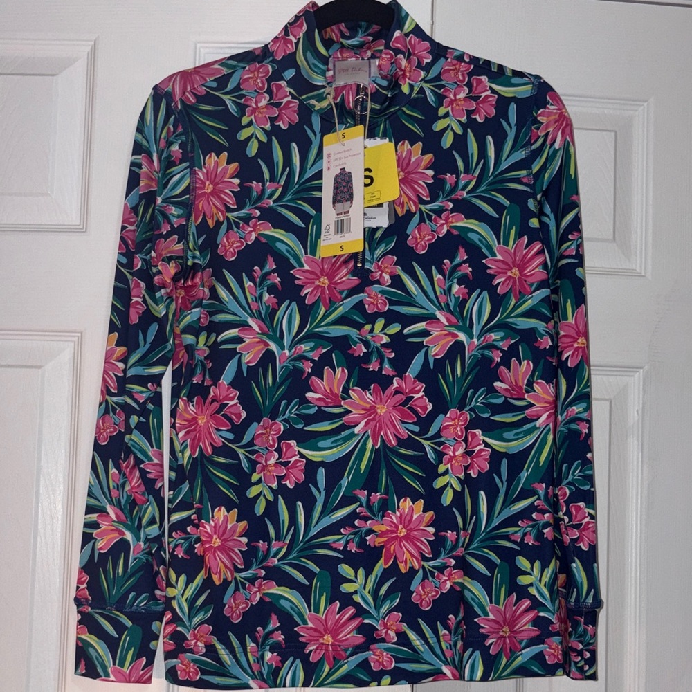 🌴Stella Parker Women’s Floral Long Sleeve Quarter Zip Athletic Shirt Size Small